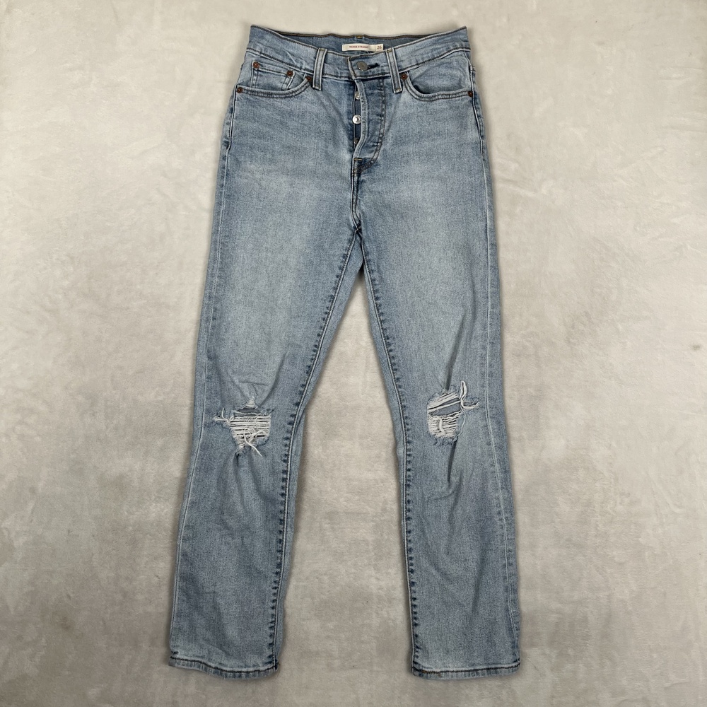Levi's Wedgie Straight High Rise Jeans Womens 26x28 Blue Distressed Stretch